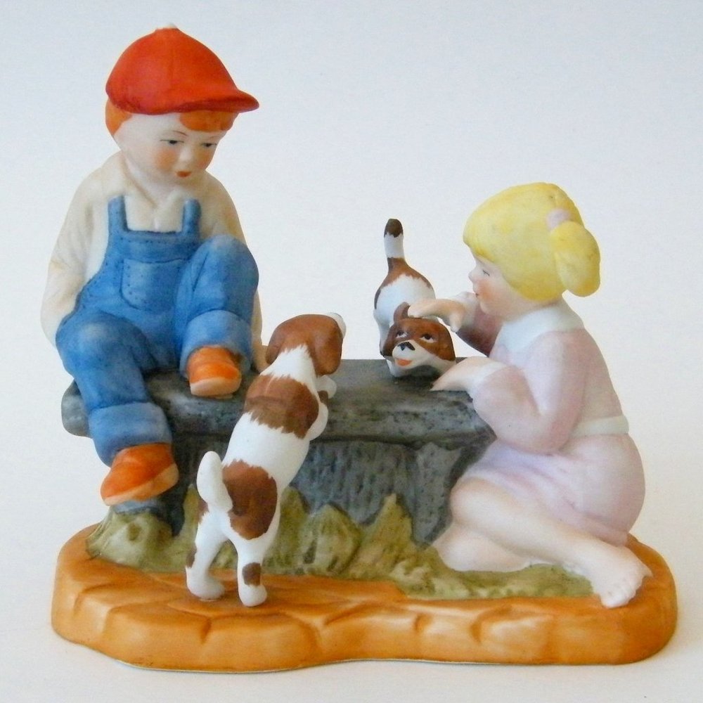 Paul Sebastian Porcelain Figurine Boy Girl Dogs
